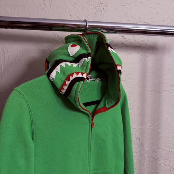 A Bathing Ape BAPE Green Shark Full Zip Embroidered Hoodie